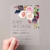 水彩ブルゴーニュ花とイチジク赤ちゃんシャワー アクリル招待状 (インサイチュ (ポータブル))