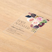 水彩ブルゴーニュ花とイチジク赤ちゃんシャワー アクリル招待状 (レイダウン)