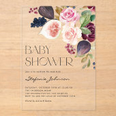 水彩ブルゴーニュ花とイチジク赤ちゃんシャワー アクリル招待状 (正面)