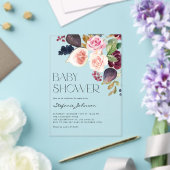 水彩ブルゴーニュ花とイチジク赤ちゃんシャワー アクリル招待状 (インサイチュ (ウェディング))