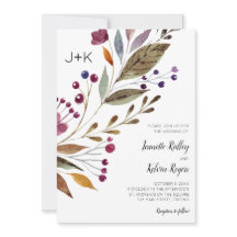 水彩ブルゴーニュ花モノグラム結婚ズ