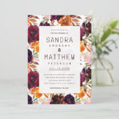 水彩ブルゴーニュ赤オレンジピンク結婚秋 招待状 (スタンド正面)