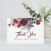 水彩ブルゴーニュ赤フローラ結婚ズ サンキューカード (スタンド正面)