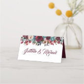 水彩ブルゴーニュ赤フローラ結婚座席表 プレイスカード (裏面)