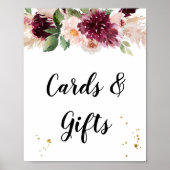 水彩ブルゴーニュ赤面ピンク&レッドフローラ ポスター (正面)