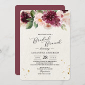 水彩ブルゴーニュ赤面ピンク&レッドフローラ 招待状 (正面/裏面)