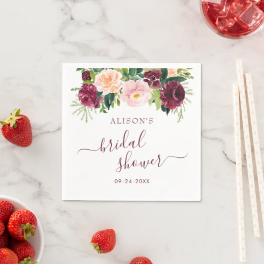 水彩ブルゴーニュ赤面フローラブライダルシャワー スタンダードカクテルナプキン (インサイチュ)