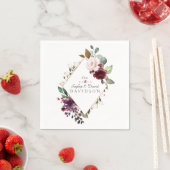 水彩ブルゴーニュ赤面花フレーム結婚ズ スタンダードカクテルナプキン (インサイチュ)