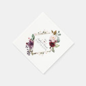 水彩ブルゴーニュ赤面花フレーム結婚ズ スタンダードカクテルナプキン (角)