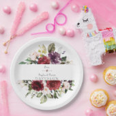 水彩ブルゴーニュ赤面花フレーム結婚ズ ペーパープレート (パーティー)
