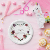 水彩ブルゴーニュ赤面花リース結婚ズ ペーパープレート (パーティー)