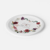 水彩ブルゴーニュ赤面花リース結婚ズ ペーパープレート (アングル)