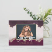 水彩ブルゴーニュ金ゴールド写真ブライダルシャワー セーブザデート (スタンド正面)