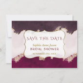 水彩ブルゴーニュ金ゴールド写真ブライダルシャワー セーブザデート (裏面)