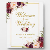 水彩ブルゴーニュ金ゴールド結婚の歓迎 フォトプラーク (正面)