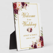 水彩ブルゴーニュ金ゴールド結婚の歓迎 フォトプラーク (側面)