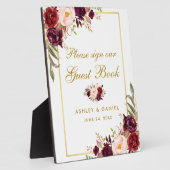 水彩ブルゴーニュ金ゴールド結婚ズゲストブック フォトプラーク (側面)