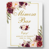 水彩ブルゴーニュ金ゴールド結婚ズミモサバー フォトプラーク (正面)