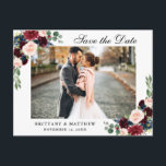 水彩ブルゴーニュ青フローラ保存日 案内ポストカード<br><div class="desc">水彩フローラブルガンディーブルー日付婚約はがき保存</div>