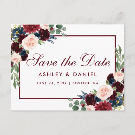 水彩ブルゴーニュ青フローラ保存日 案内ポストカード (正面)