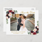 水彩ブルゴーニュ青フローラ金ゴールド保存日 案内ポストカード (正面/裏面)