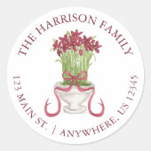 水彩ブルゴーニュ・アマリリス・クリスマスアドレス ラウンドシール (正面)