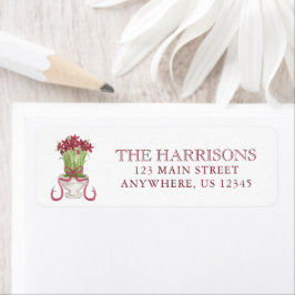 水彩ブルゴーニュ・アマリリス・クリスマスアドレス ラベル