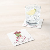 水彩ブルゴーニュ・アマリリス・クリスマス スクエアペーパーコースター (インサイチュ)