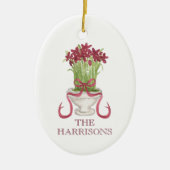 水彩ブルゴーニュ・アマリリス・クリスマス セラミックオーナメント (正面)