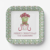 水彩ブルゴーニュ・アマリリス・クリスマス ペーパープレート (正面)