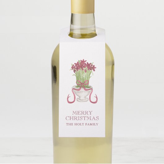 水彩ブルゴーニュ・アマリリス・クリスマス ボトルネックタグ