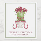 水彩ブルゴーニュ・アマリリス・クリスマス ワインラベル (シングルラベル)