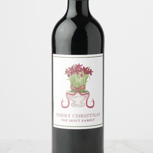 水彩ブルゴーニュ・アマリリス・クリスマス ワインラベル