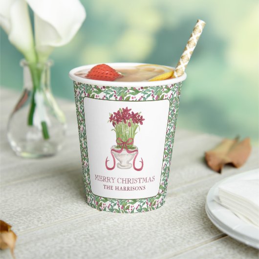 水彩ブルゴーニュ・アマリリス・クリスマス 紙コップ (インサイチュ)