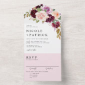 水彩ブルゴーニュ&ピーチフラワーズ秋の結婚式 オールインワン招待状 (内側)