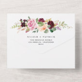 水彩ブルゴーニュ&ピーチフラワーズ秋の結婚式 オールインワン招待状 (裏面)