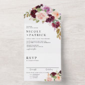 水彩ブルゴーニュ&ピーチフラワーズ秋の結婚式 オールインワン招待状 (内側)