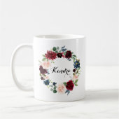 水彩ブルゴーニュ&ブルーフローラリース秋 コーヒーマグカップ (左)