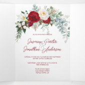 水彩ブルゴーニュ&ホワイトローズ、リリー、メニューT 三つ折り招待状 (内部中)