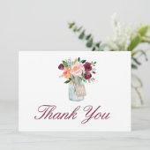 水彩ブルゴーニュ・マルサラ花メイソンジャー サンキューカード (スタンド正面)