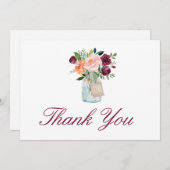 水彩ブルゴーニュ・マルサラ花メイソンジャー サンキューカード (正面/裏面)
