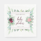 水彩ブルゴーニュMarsala花赤ちゃんシャワー スタンダードランチョンナプキン (正面)