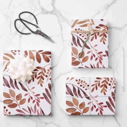 水彩ブルゴ素朴ンディ葉  ラッピングペーパーシート (正面)