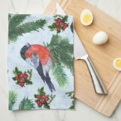 水彩ブルフィンチ キッチンタオル (四つ折り)
