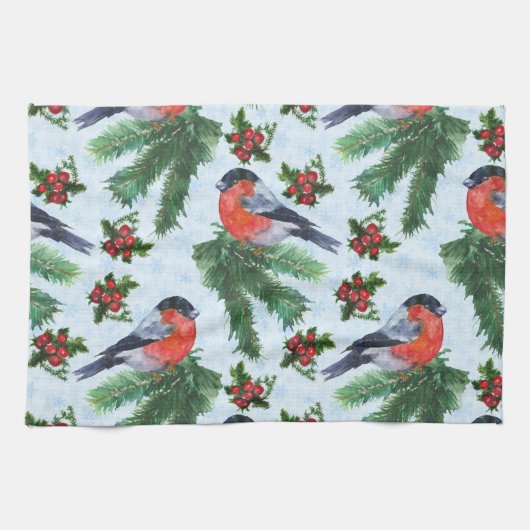 水彩ブルフィンチ キッチンタオル (横)