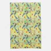 水彩ブルフィンチ、水彩鳥 キッチンタオル (縦)