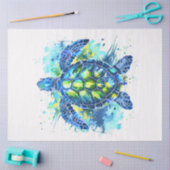 水彩ブルーとグリーンの海ガメのデコパージュ 薄葉紙 (クラフト)