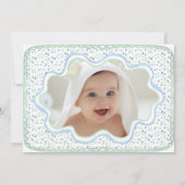 水彩ブルーとセージ緑の最初の誕生日の写真 招待状 (裏面)