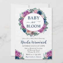 水彩ブルーとパープルリースベビーシャワー