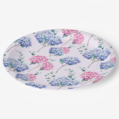 水彩ブルーとピンクのハイドランジアの花柄 ペーパープレート (アングル)